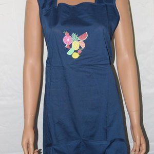 NEW – EASY ESSENTIALS COTTON BLEND KITCHEN BBQ BIB APRON NAVY W/FRUIT REG & PLUS